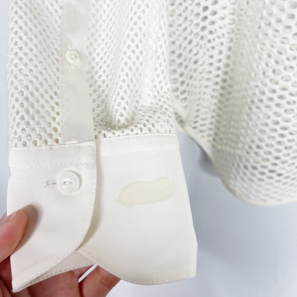 Rag & Bone Womens Small S White Luna Long Sleeve Mesh Top Blouse Button Front - Picture 7 of 13